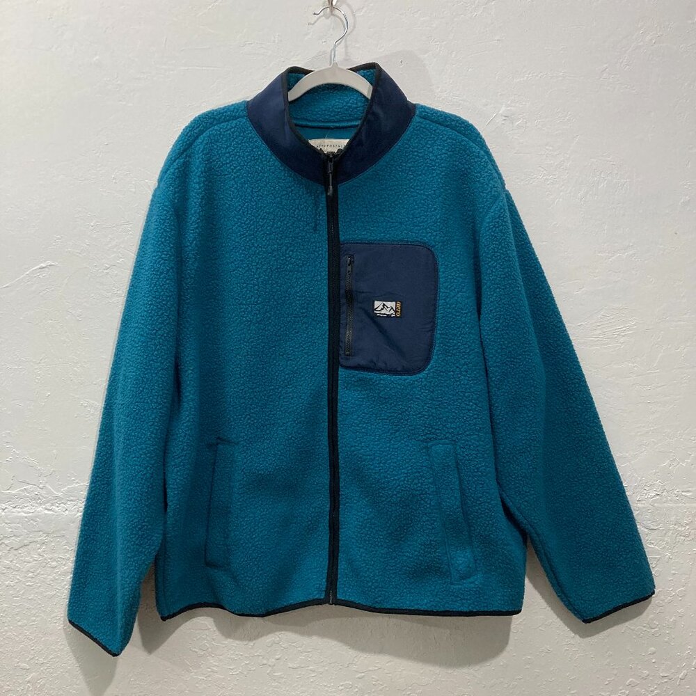 NWT Aeropostale Mens Sherpa Full Zip Jacket Warm Cozy Teal Blue Chest Pocket XL